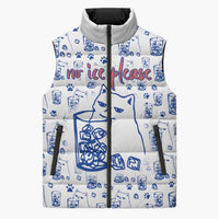 No Ice Please Cat Sleeveless Puffer Jacket Grumpy Cat with Drink Humor