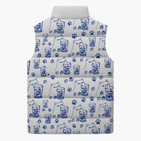 No Ice Please Cat Sleeveless Puffer Jacket Grumpy Cat with Drink Humor
