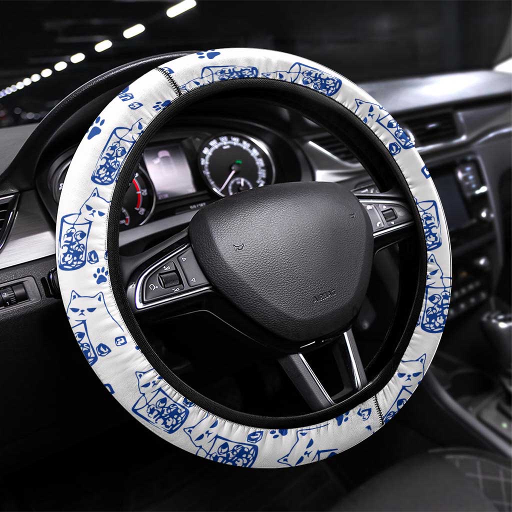 No Ice Please Cat Steering Wheel Cover Grumpy Cat with Drink Humor