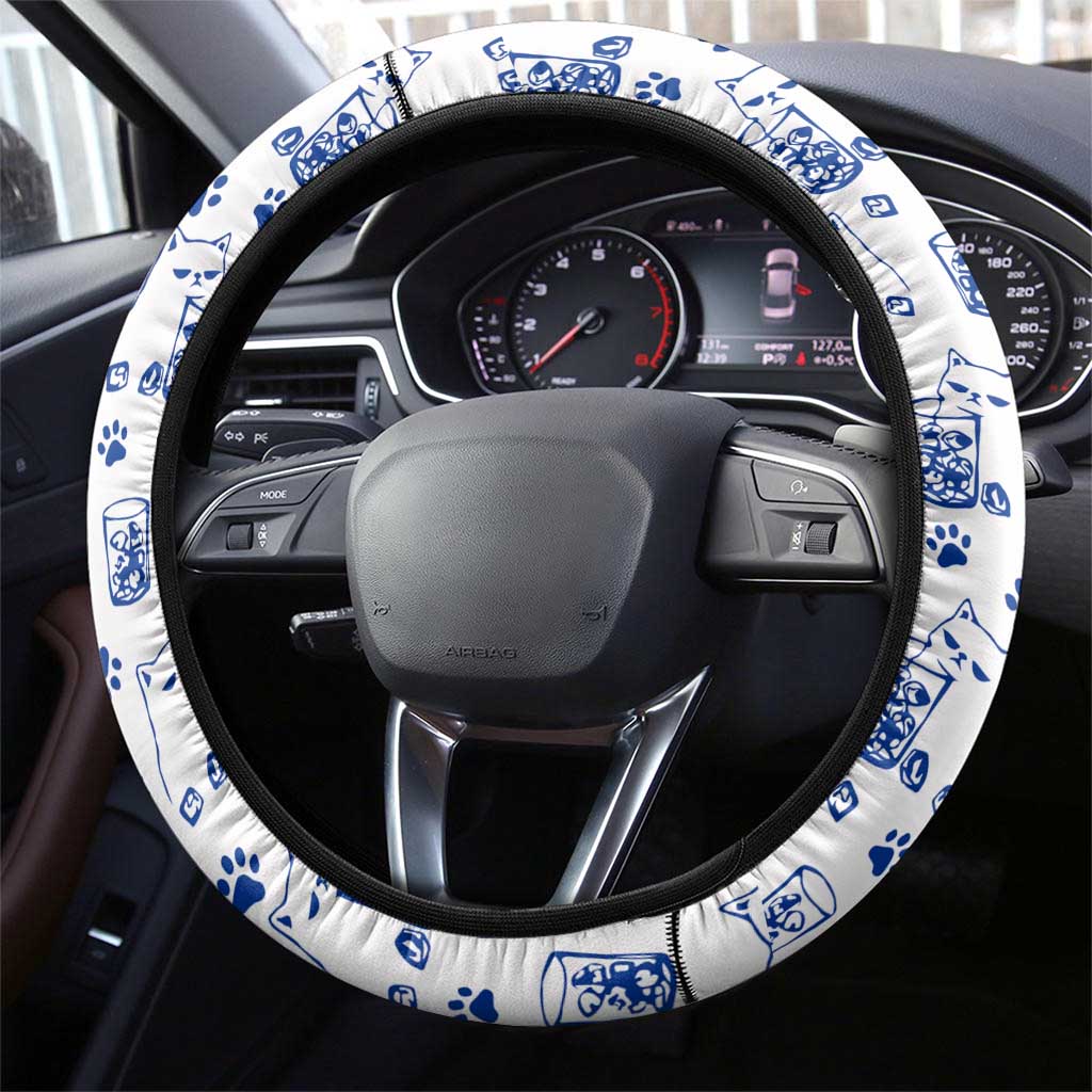 No Ice Please Cat Steering Wheel Cover Grumpy Cat with Drink Humor