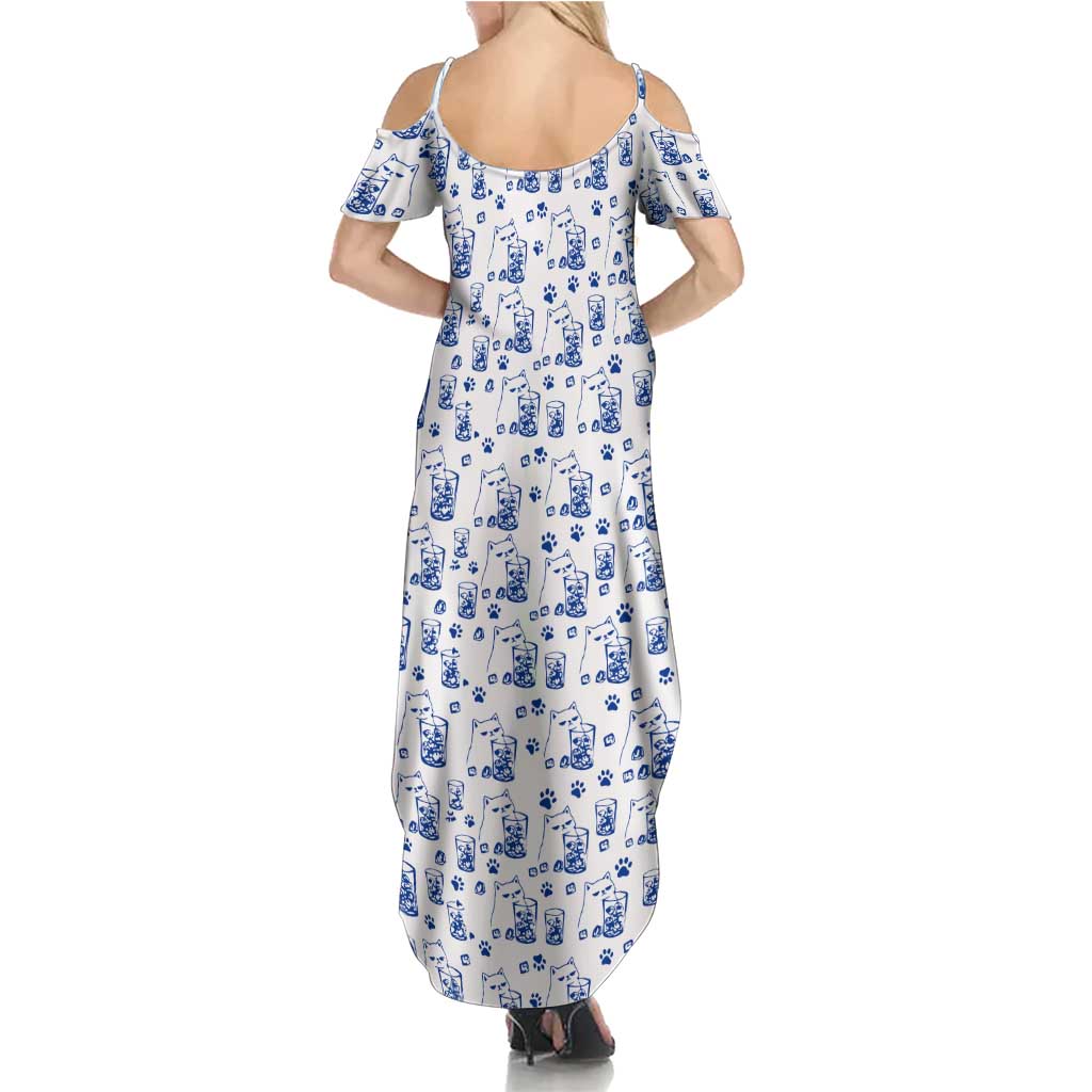 No Ice Please Cat Summer Maxi Dress Grumpy Cat with Drink Humor
