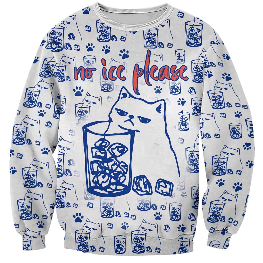 No Ice Please Cat Sweatshirt Grumpy Cat with Drink Humor