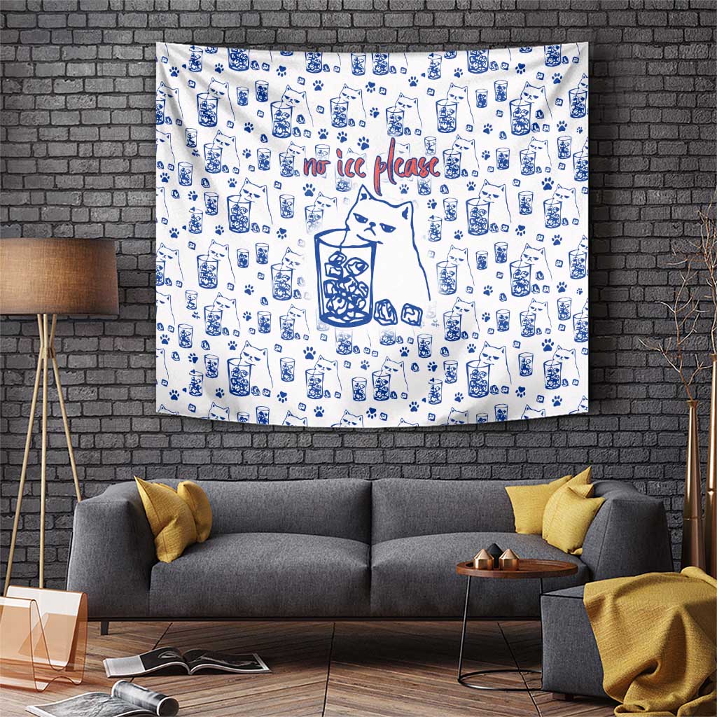 No Ice Please Cat Tapestry Grumpy Cat with Drink Humor