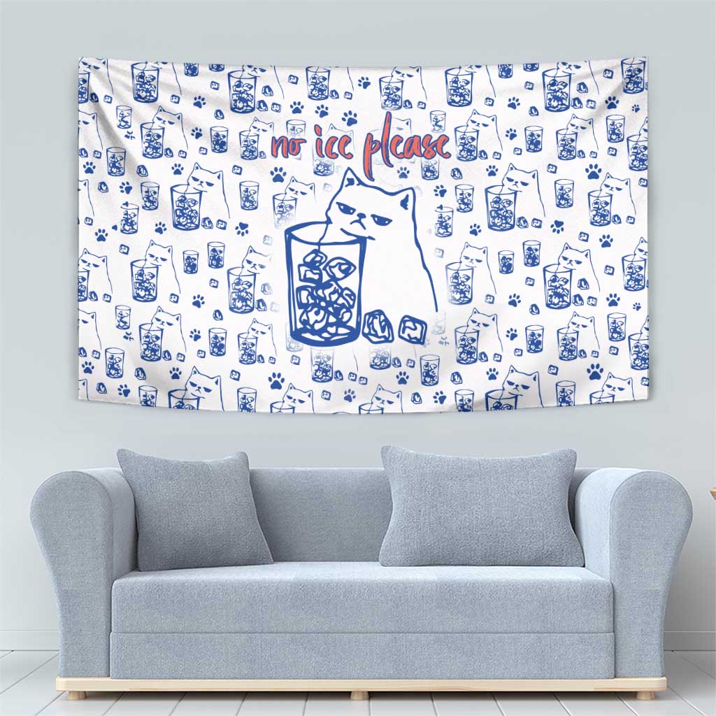 No Ice Please Cat Tapestry Grumpy Cat with Drink Humor