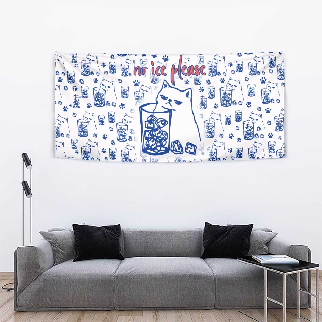 No Ice Please Cat Tapestry Grumpy Cat with Drink Humor
