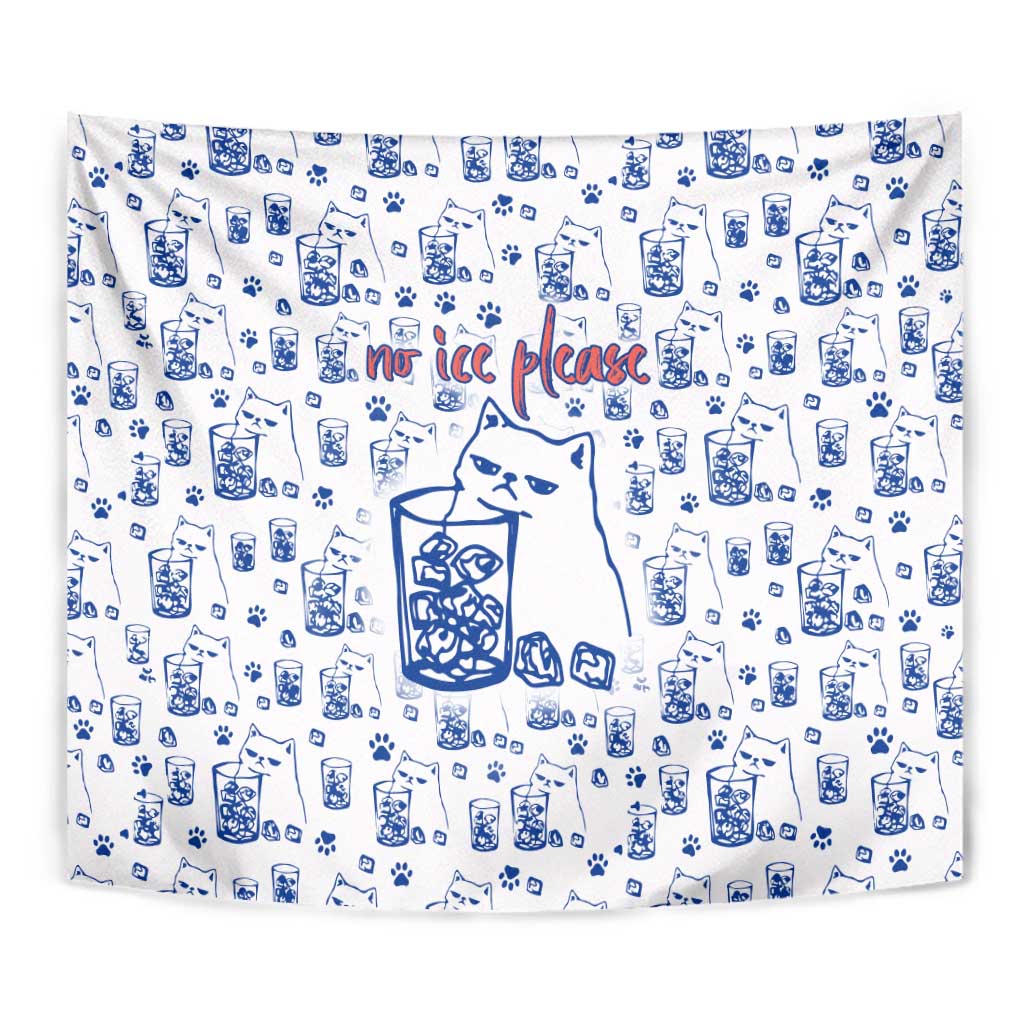 No Ice Please Cat Tapestry Grumpy Cat with Drink Humor