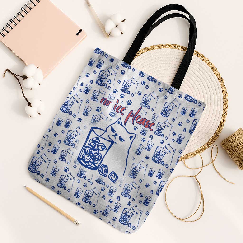 No Ice Please Cat Tote Bag Grumpy Cat with Drink Humor
