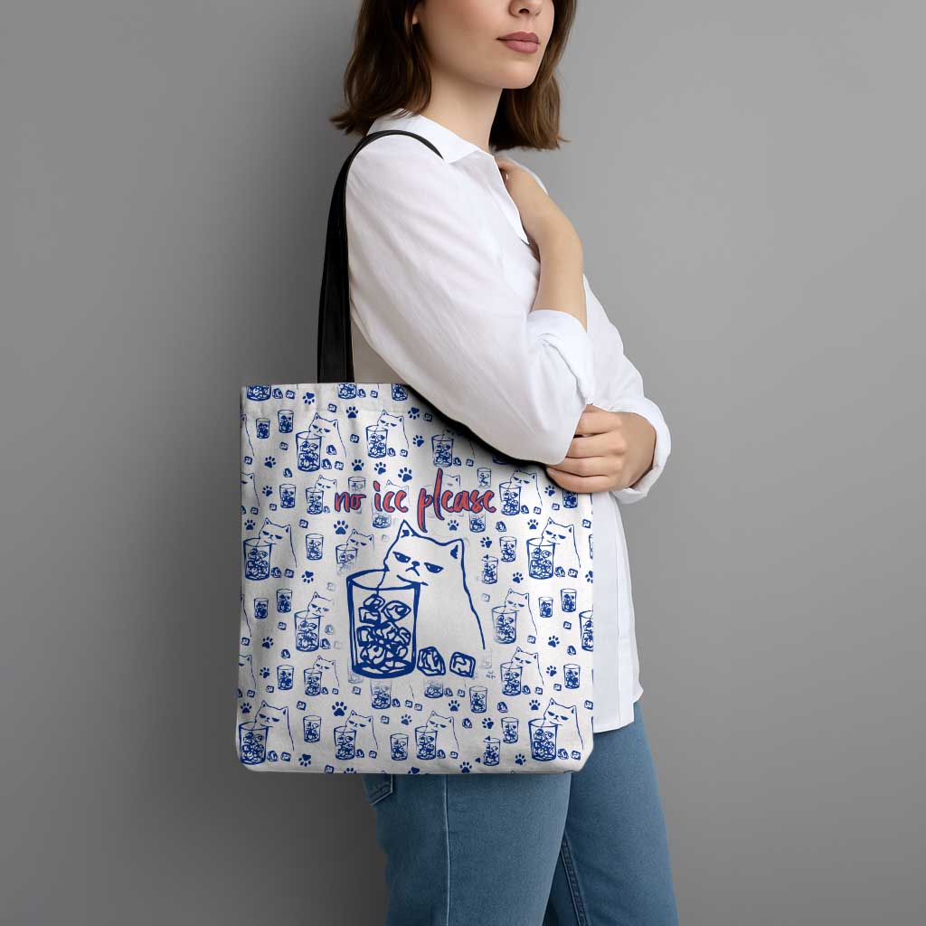 No Ice Please Cat Tote Bag Grumpy Cat with Drink Humor
