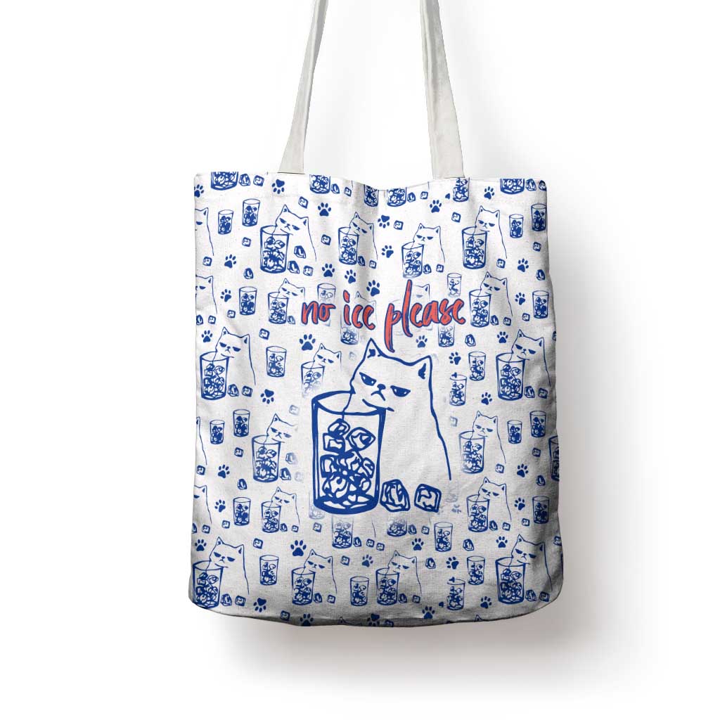 No Ice Please Cat Tote Bag Grumpy Cat with Drink Humor