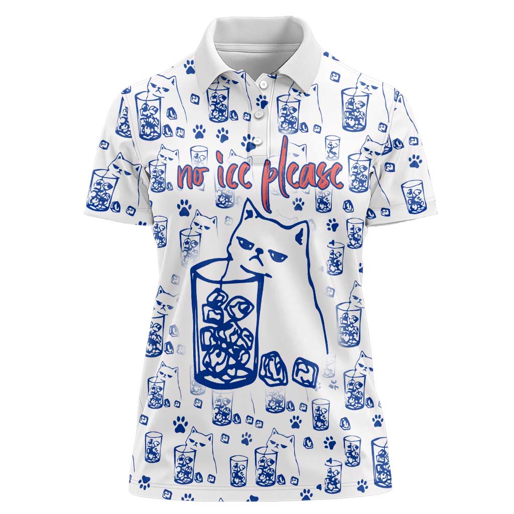 No Ice Please Cat Women Polo Shirt Grumpy Cat with Drink Humor