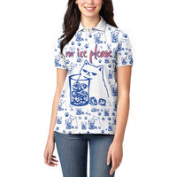 No Ice Please Cat Women Polo Shirt Grumpy Cat with Drink Humor