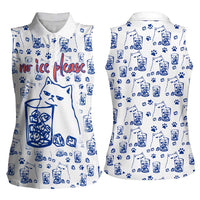 No Ice Please Cat Women Sleeveless Polo Shirt Grumpy Cat with Drink Humor