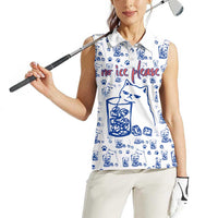 No Ice Please Cat Women Sleeveless Polo Shirt Grumpy Cat with Drink Humor