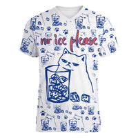 No Ice Please Cat Women V-Neck T-Shirt Grumpy Cat with Drink Humor