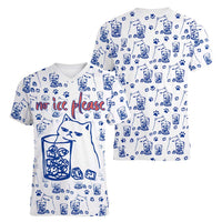 No Ice Please Cat Women V-Neck T-Shirt Grumpy Cat with Drink Humor