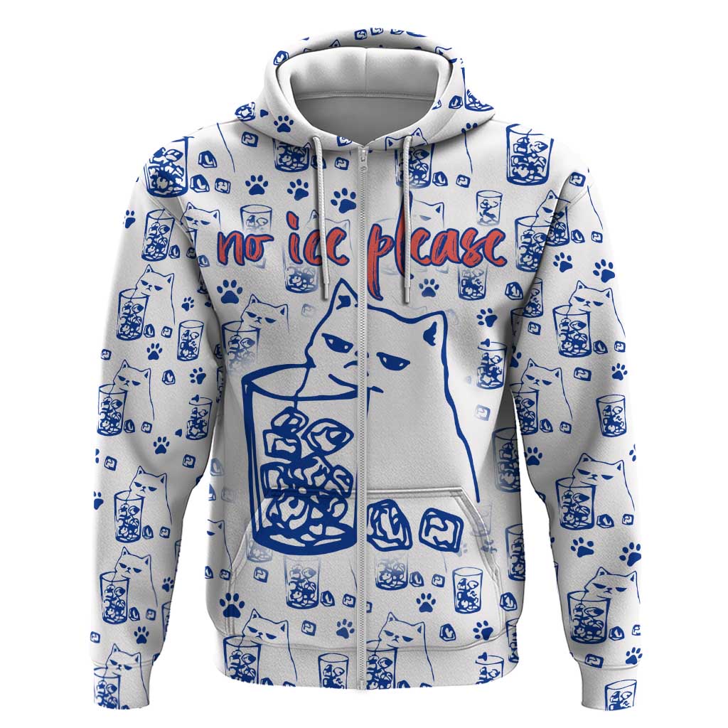 No Ice Please Cat Zip Hoodie Grumpy Cat with Drink Humor
