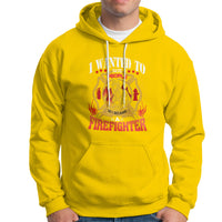 Daisy yellow firefighter hoodie with colorful chest graphic and front kangaroo pocket