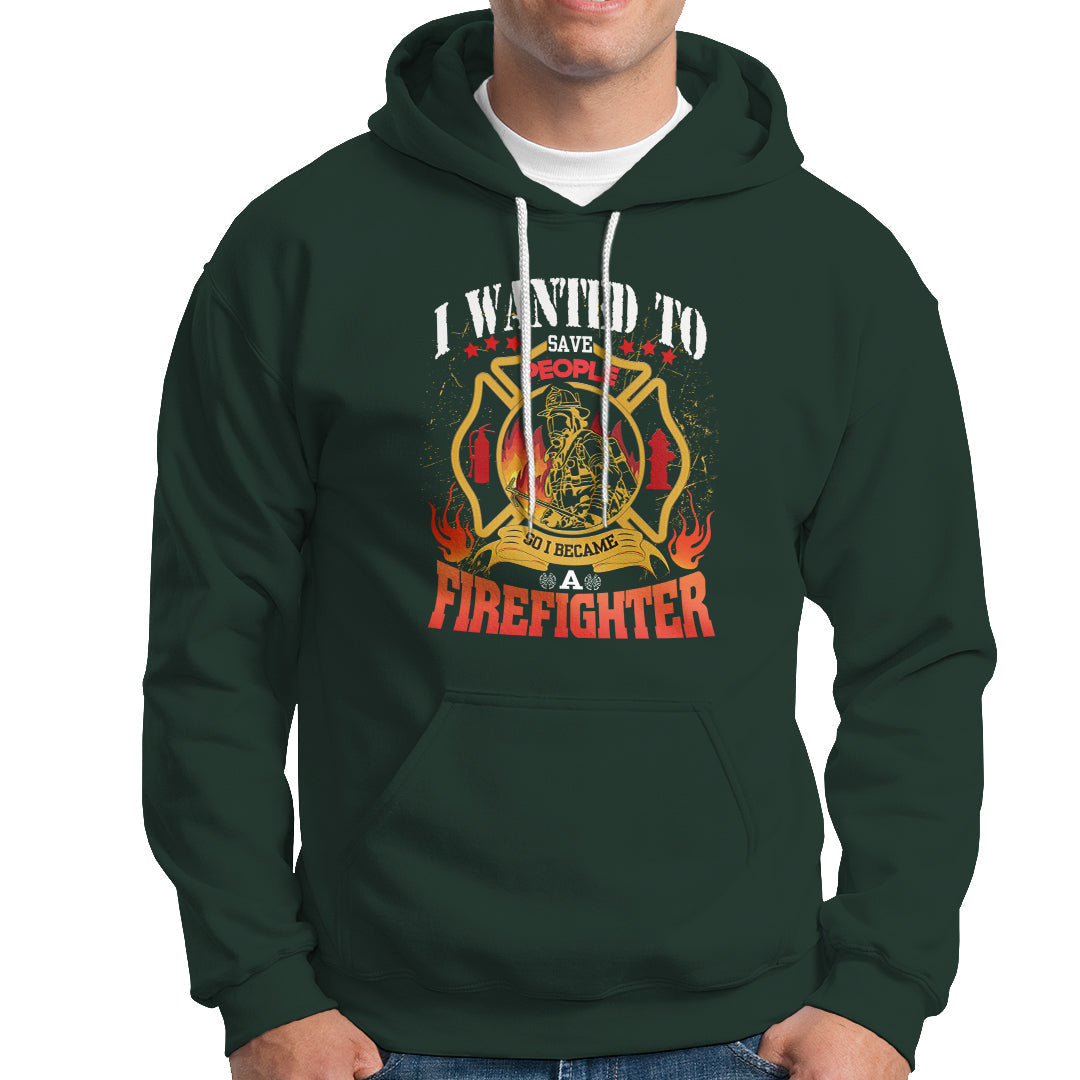 Dark forest green firefighter hoodie with colorful chest graphic and front kangaroo pocket
