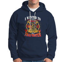 Navy firefighter hoodie with colorful chest graphic and front kangaroo pocket