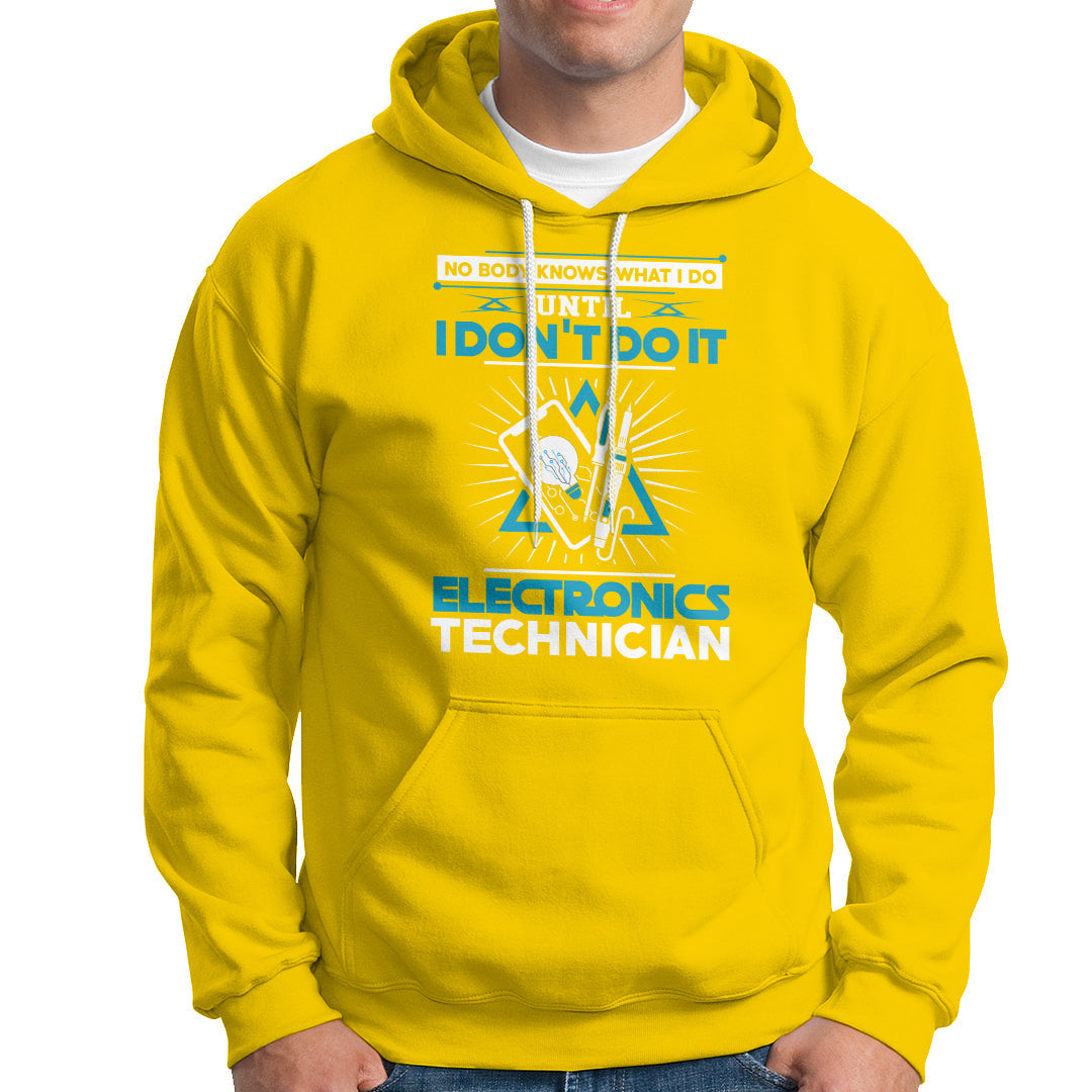 Daisy yellow electronics technician hoodie with front graphic and kangaroo pocket