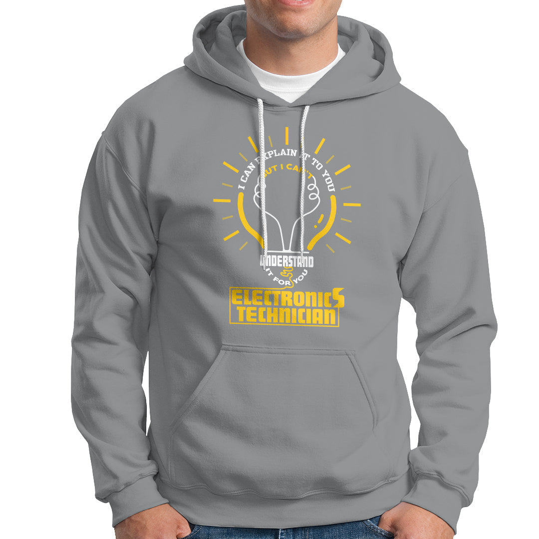 Sport gray electronic technician hoodie with front graphic, kangaroo pocket, hood drawstrings