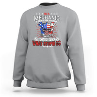 Sport gray crewneck sweatshirt with mechanic graphic and slogan print at chest