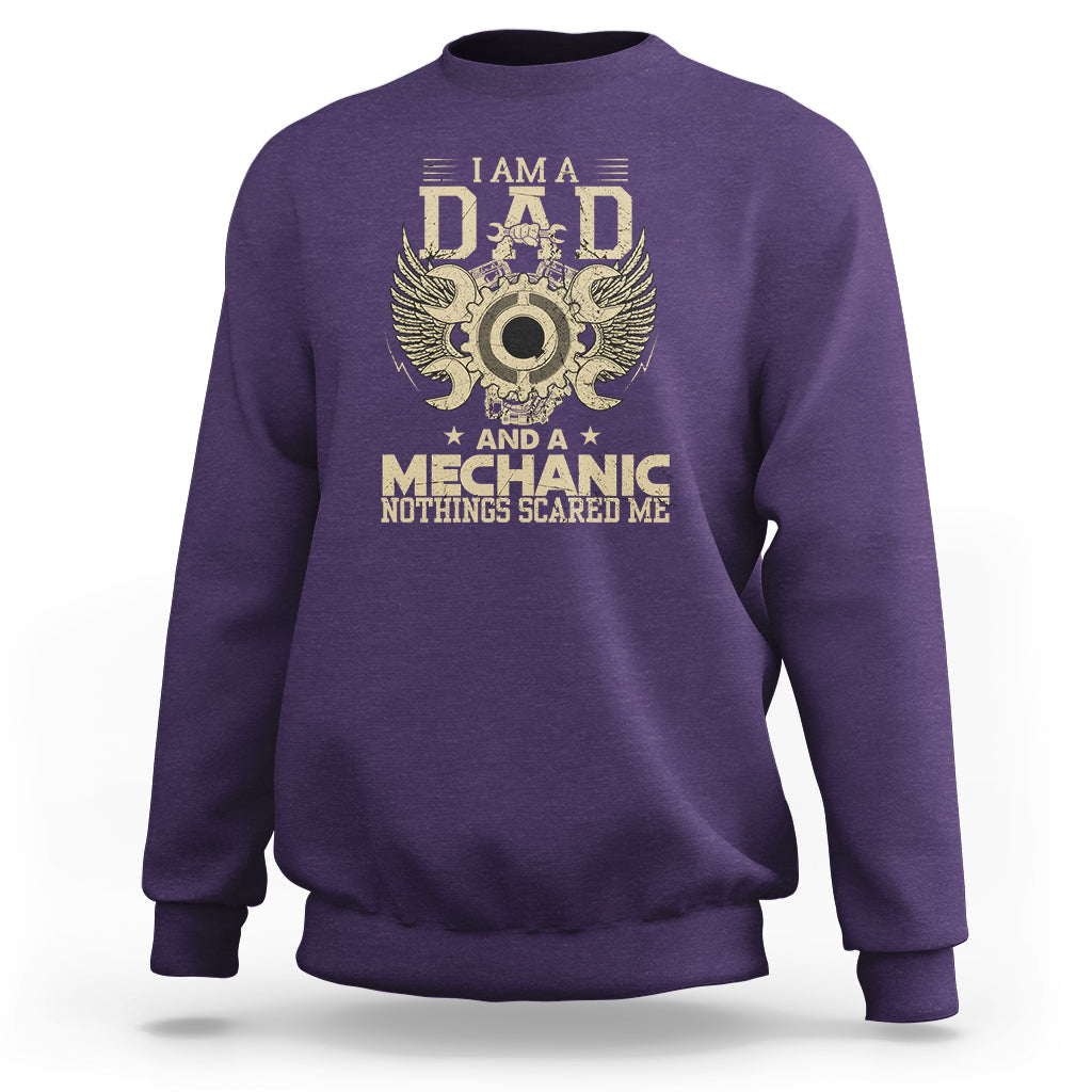 Purple mechanic dad sweatshirt with DAD gear and mechanic quote graphic on front