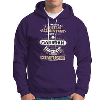Purple pullover hoodie with front graphic and kangaroo pocket, drawstring hood