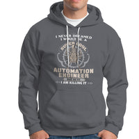 Charcoal automation engineer hoodie with front graphic print and kangaroo pocket