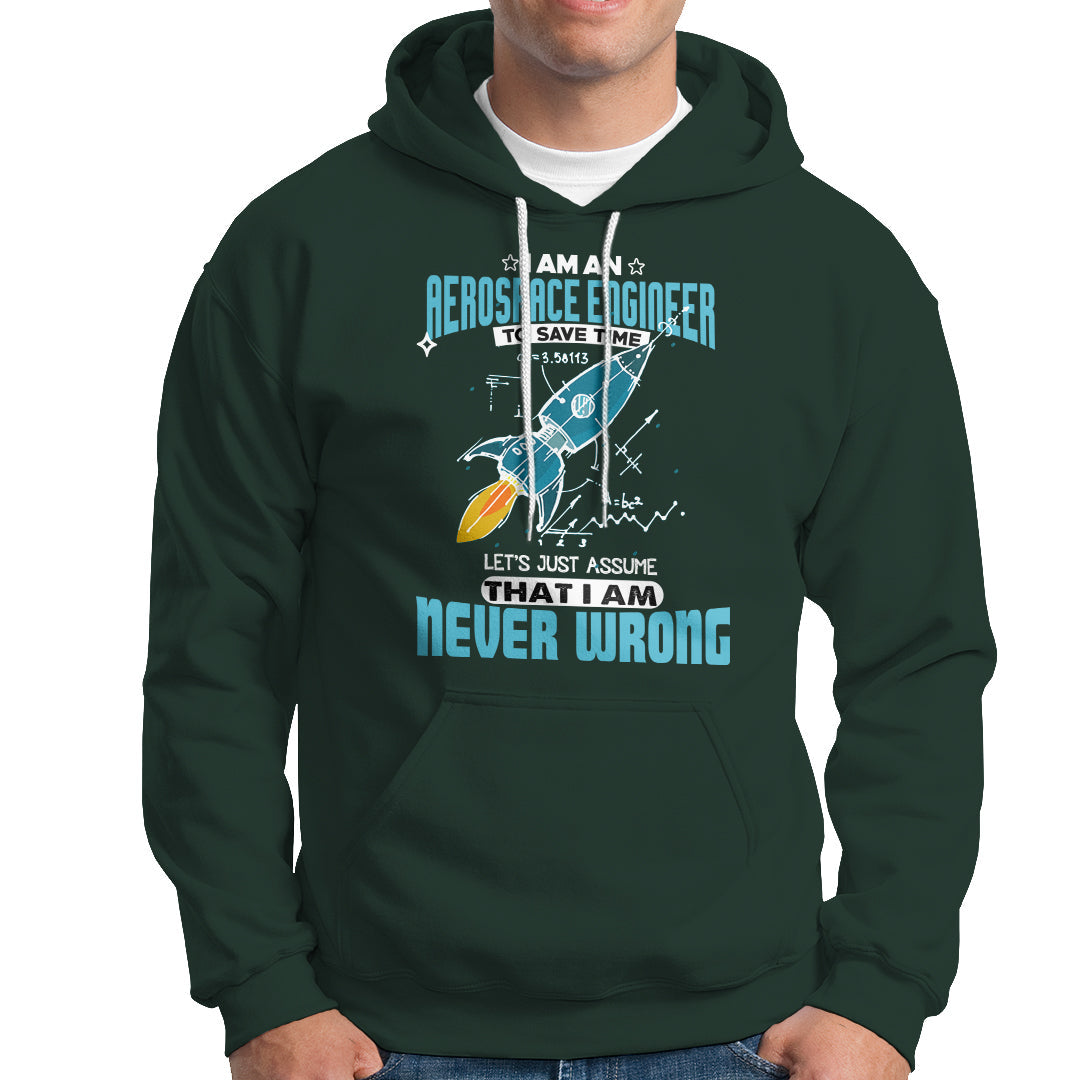 Dark forest green hoodie with front kangaroo pocket, hood drawstrings, aerospace graphic