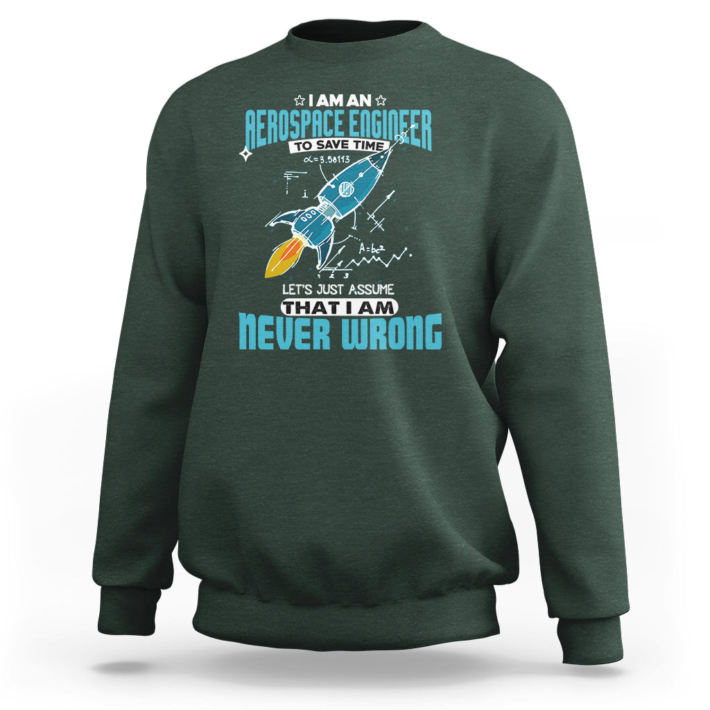 Dark forest green crewneck sweatshirt with colorful astronaut graphic and tech-style text print
