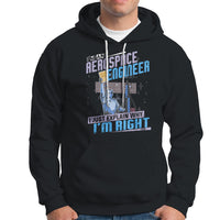 Black aerospace engineer hoodie with front graphic print, pullover hood, and kangaroo pocket