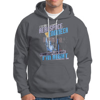 Charcoal gray aerospace engineer hoodie with front graphic print, pullover hood, and kangaroo pocket