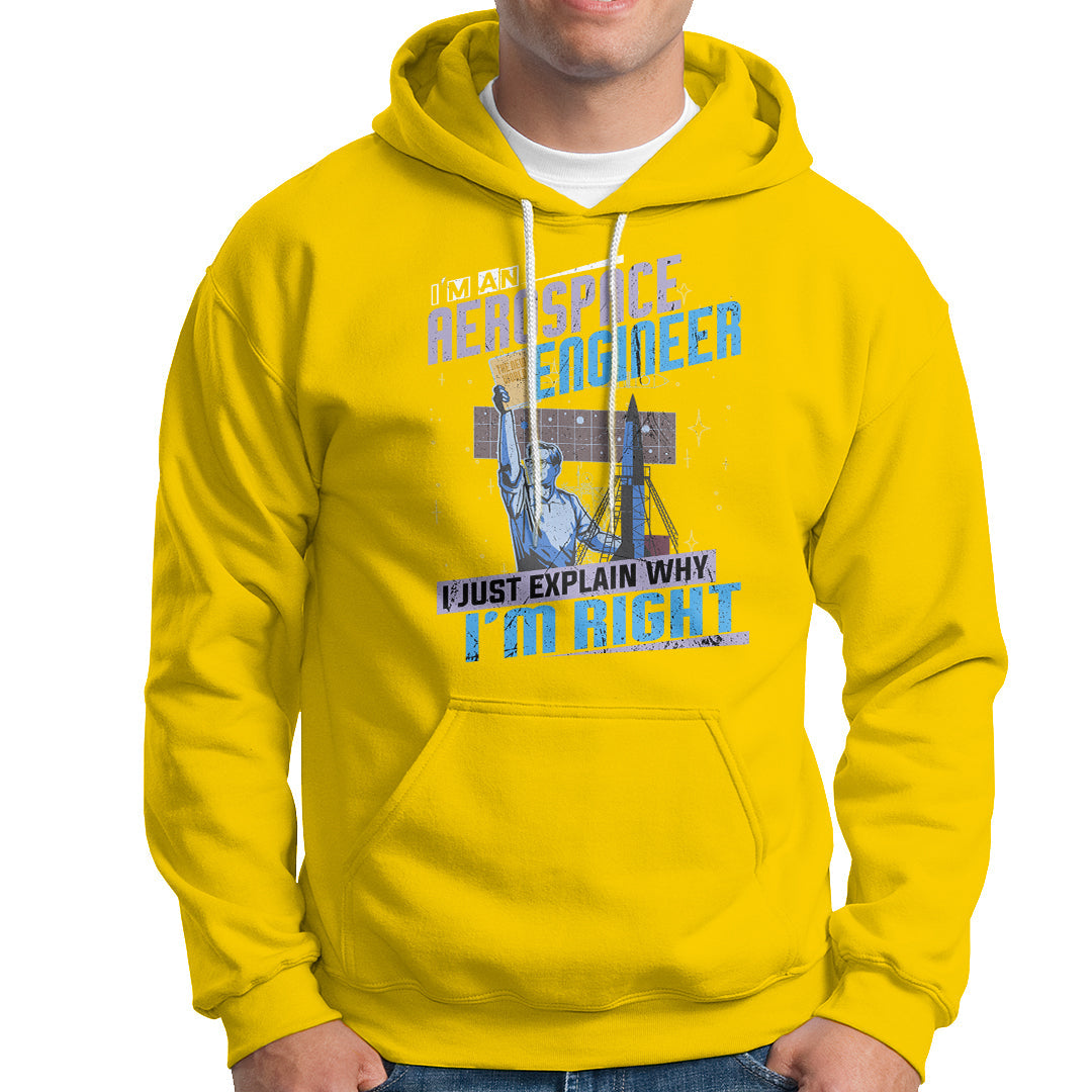Daisy yellow aerospace engineer hoodie with front graphic print, pullover hood, and kangaroo pocket