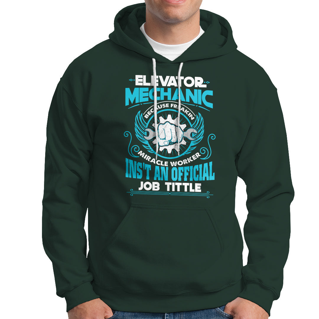 Dark forest green hoodie with front pouch pocket and large chest work graphic