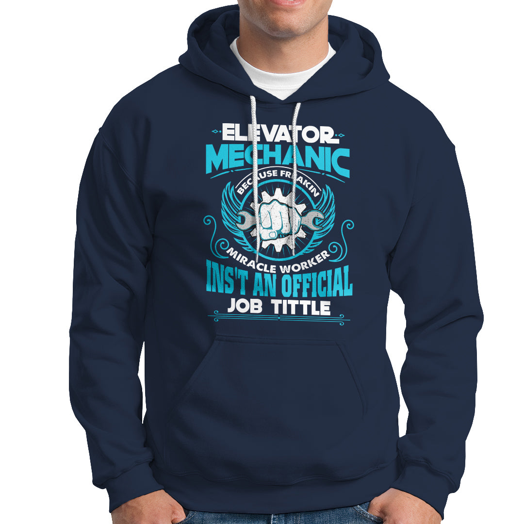 Navy hoodie with front pouch pocket and large chest work graphic