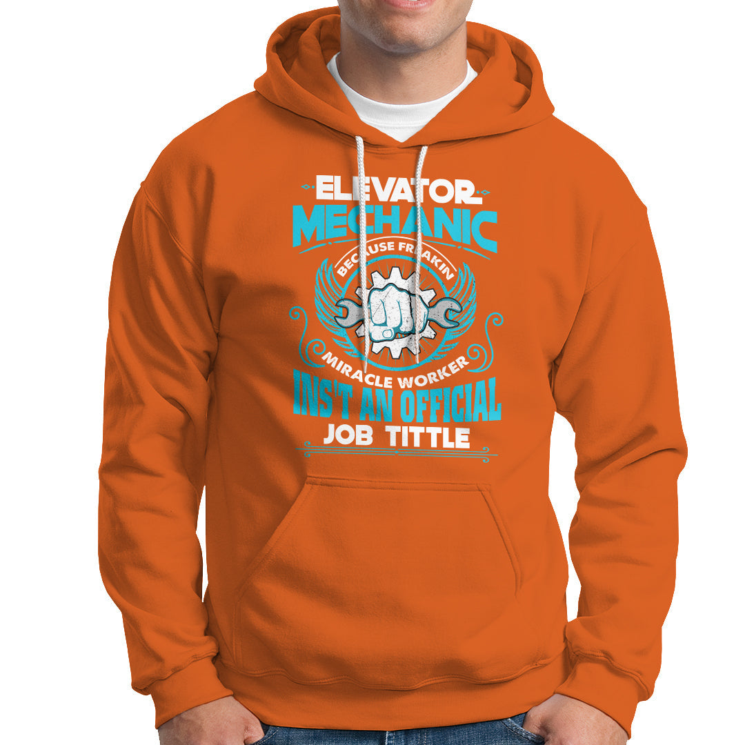 Orange hoodie with front pouch pocket and large chest work graphic