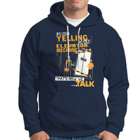 Navy hoodie with large front mechanic graphic, hood, and kangaroo pocket