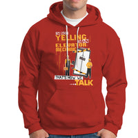 Red hoodie with large front mechanic graphic, hood, and kangaroo pocket