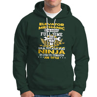 Dark forest green zipless hoodie with front graphic print and kangaroo pocket, drawstring hood