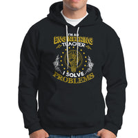 Black engineering teacher hoodie with front pocket and colorful "I Solve Problems" graphic