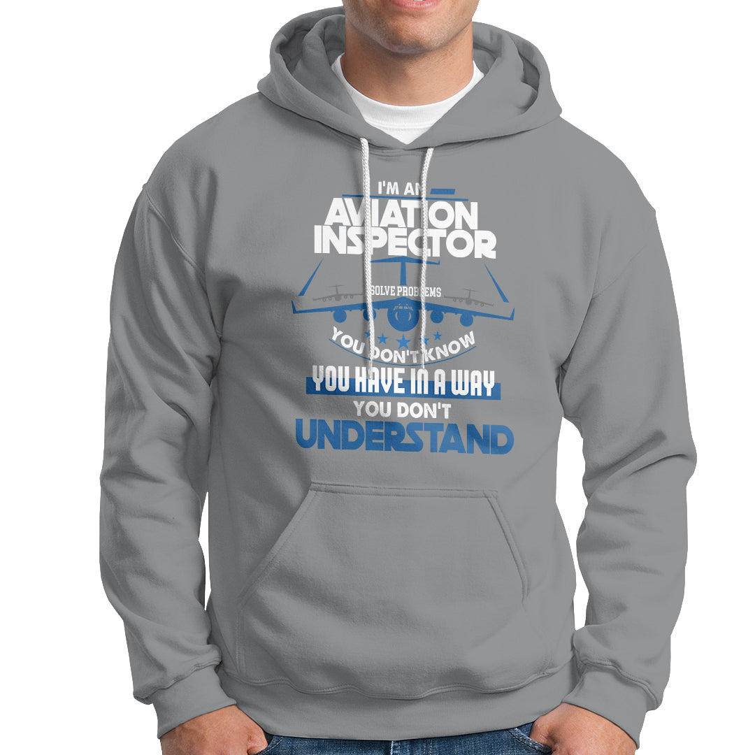 Sport gray hoodie with aviation-themed “Inspector” graphic on the chest and front pocket.