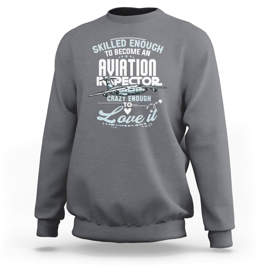 Aviation inspector sweatshirt in charcoal gray with back graphic text print.