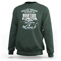 Aviation inspector sweatshirt in dark forest green with back graphic text print.