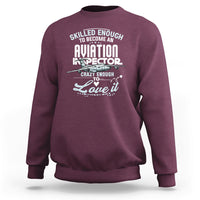 Aviation inspector sweatshirt in maroon with back graphic text print.