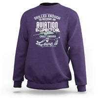 Aviation inspector sweatshirt in purple with back graphic text print.