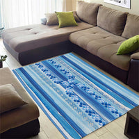 Tunisian Mosaic Pattern Area Rug with Blue Stripes and Traditional Tile Design