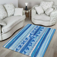 Tunisian Mosaic Pattern Area Rug with Blue Stripes and Traditional Tile Design