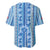Tunisian Mosaic Pattern Baseball Jersey with Blue Stripes and Traditional Tile Design