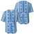 Tunisian Mosaic Pattern Baseball Jersey with Blue Stripes and Traditional Tile Design